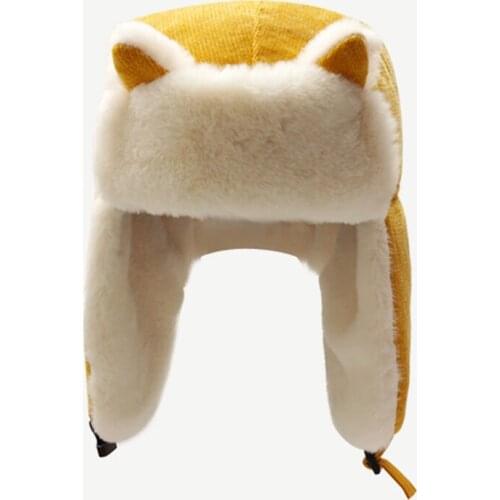 Womens Earcuff Hats Female Winter Thicken Warm Ear Protection Bomber Hats Solid Color Fashion Faux Fur Unique Cute Cap