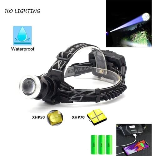 LED Headlamp Outdoors Waterproof XHP70 / XHP50 Headlight Zoomable USB Rechargeable 18650 Battery Flashlights Camping Light