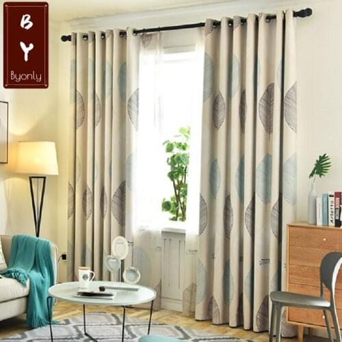 Fabric Curtain leaves design Nordic Simple Modern Curtain for Living Room Bedroom Left Right Biparting Open High Shading 70%-90