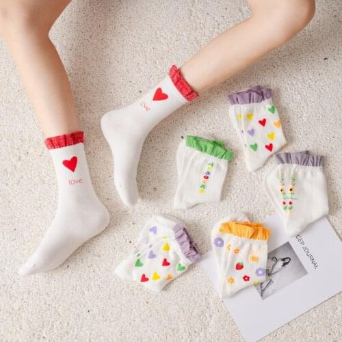 Spring and summer piled socks lace white love Japanese socks Lolita cherry strawberry floral stockings ladies net red simple