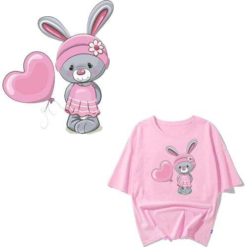 Cartoon Rabbit Patch Heat Transfer Vinyl Stickers Iron on Patches for Kids Girl Clothing DIY T-shirt Applique Thermal Press