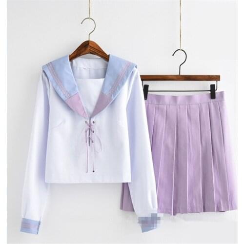 Japanese School Uniform For Girls Sailor Tops+Skirt Navy Style Students Clothes For Girl Plus size Lala Cheerleader clothing