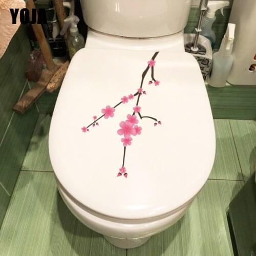 YOJA 13.3*22.2CM Beautiful Cherry Blossom Creative Room Wall Decor Toilet Seat WC Sticker T1-0683