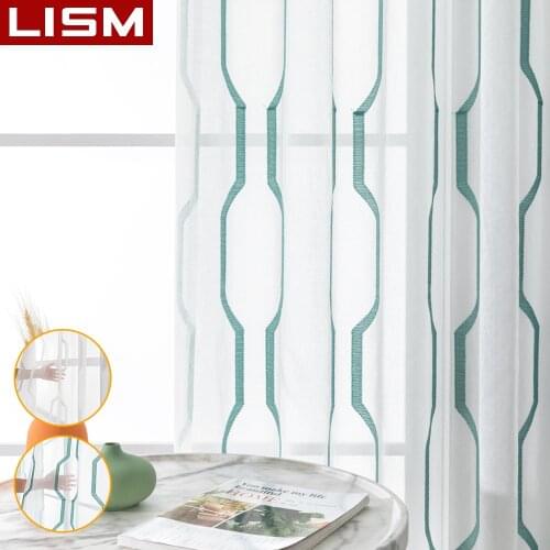 LISM Geometric Curtain Tulle Curtains for Living Room Bedroom Embroidered Curtains for the Room Kitchen Window Treatment