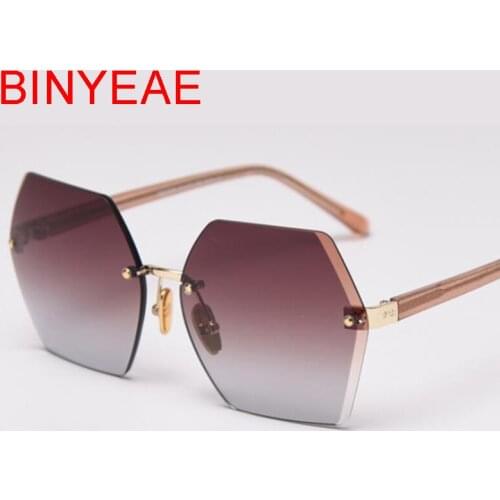 2021 New Womens Rimless Polarized Sunglasses Women Unique Fashion Polygon Framless Glasses Designer Shades Eye Protection