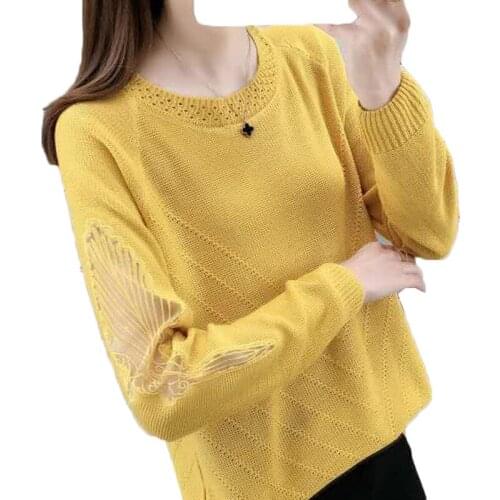 Sweater Women 2020 Spring Autumn New O-Neck Lack Hollow Pullovers Jumper Female Casual Long Sleeve Knitted Tops Full Femme Y96