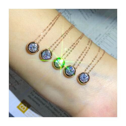 1ct moissanite Round 6.5mm size color EF 925 silver rose gold plated womens bubble Necklace