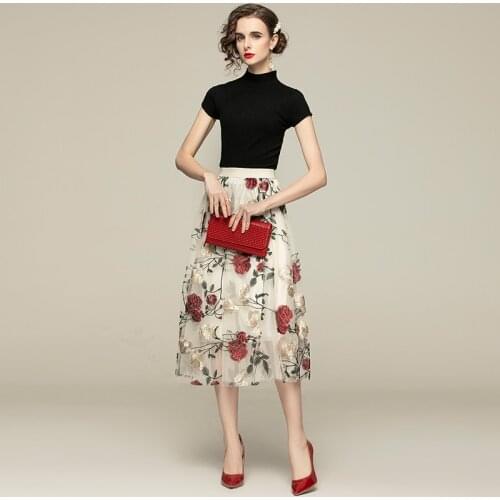 ZUOMAN Women Elegant Embroidery Mesh Dress Suit Set High Quality Wedding Party Robe Femme Vintage Designer Floral Vestidos