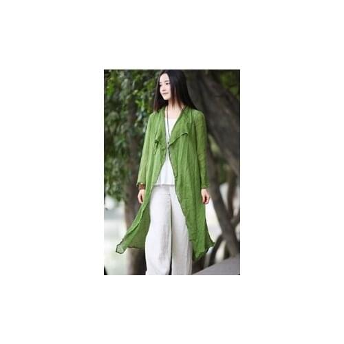 2015 loose linen shirt original design womens Coat Stylish Linen Outwears Linen Long Shirts 15901-17