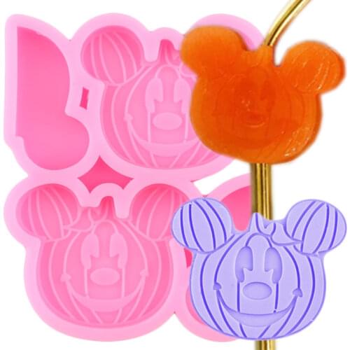 3D Mouse Head Straw Topper Silicone Molds Halloween Pumpkin Chocolate Candy Mold Cupcake Baking Fondant Cake Decorating Tools