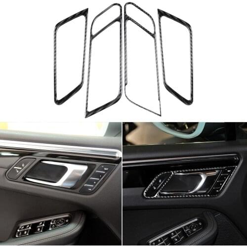 4pcs/set Carbon Fiber Car Interior Door Handle Frame Stickers Inner Door Bowl Sticker Water Cup Panel for Porsche Macan