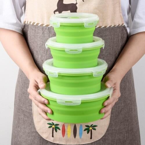 4pcs Silicone Collapsible Lunch Box Food Storage Container Bowl Round Folding Portable Picnic Camping Rectangle Outdoor Lunchbox
