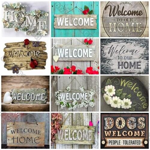 Diamond Embroidery Wood Plate Welcome To Home Full Displayed 5D Diy Cross Stitch Rhinestones Square or Round Diamond Wall Decora
