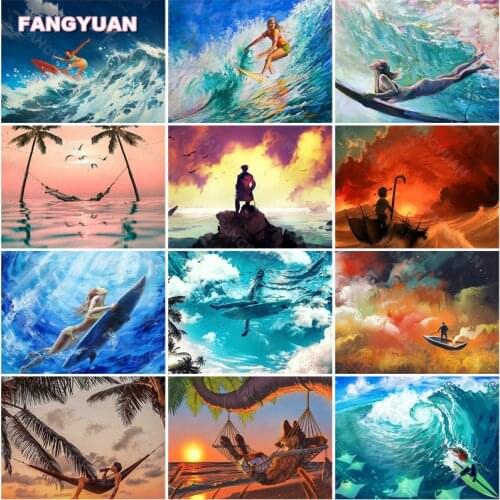Diamond Painting Surfing At Sea 5D Diy Full Square Round Drill Diamond Embroidery Sale Needlework Mosaic Stitch Kit Home Decor