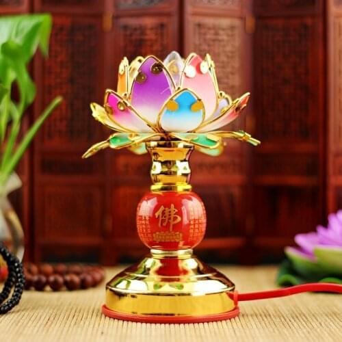 Buddhist Colorful Lotus Lamp Holy Buddha Lamp Solemn Religious Ceremony Worship Buddha Lamp Temple Decoration Exorcism Lamp