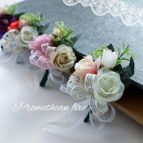 5Pieces Handmade Groom Boutonniere Groomsman Corsage Artificial Simulated Flower Wedding Party Prom Man Suit Brooch Accessories