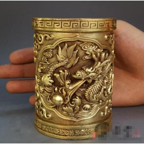 MXP+++827 Pure copper, double dragon pen holder, stationery, scholastic home decoration