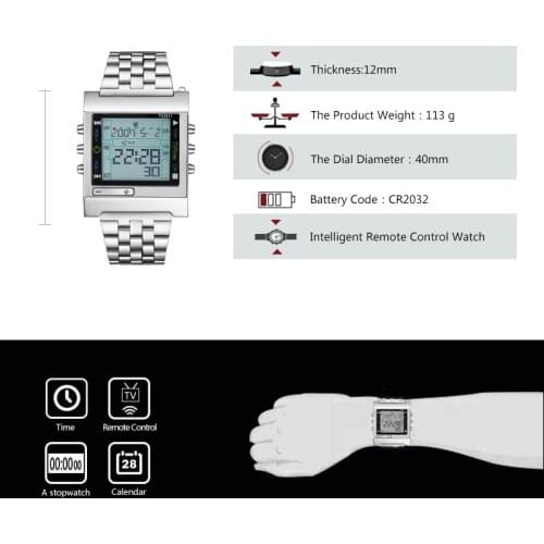Electronic Watch TVG Military Sports LED Watch Digital TV DVD Remote Alarm MEN Mens Fashion Casual Wrist Watch Stainless Steel