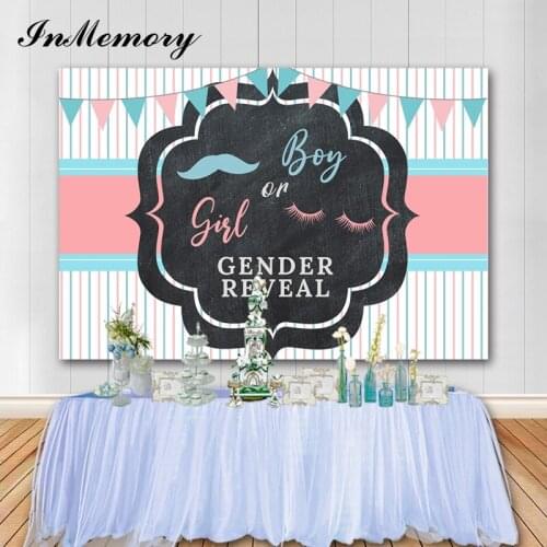 Inmemory Photocall Gender Reveal Background Boy Girl Baby Shower Photography Backdrops Photo Booth Props Cake Table Decoration