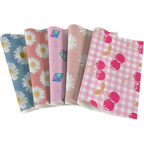 Flower and Fruit Printing Faux Leather Piece Lychee Pattern Synthetic Fabric DIY Earrings Hair Bow Handbag Handbag 22x30cm