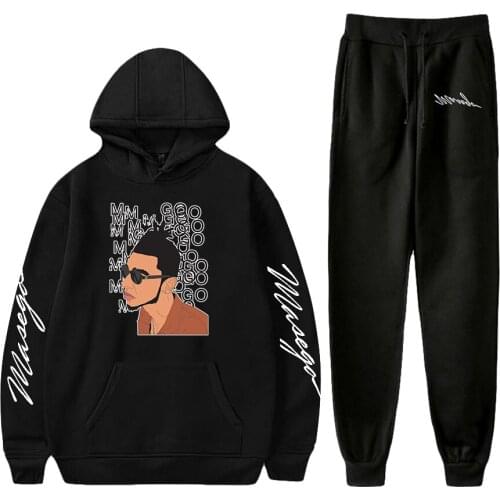 Masego Print Suit Hooded Ankle Banded Pant Two Piece Set Street clothes the hoodies+pants