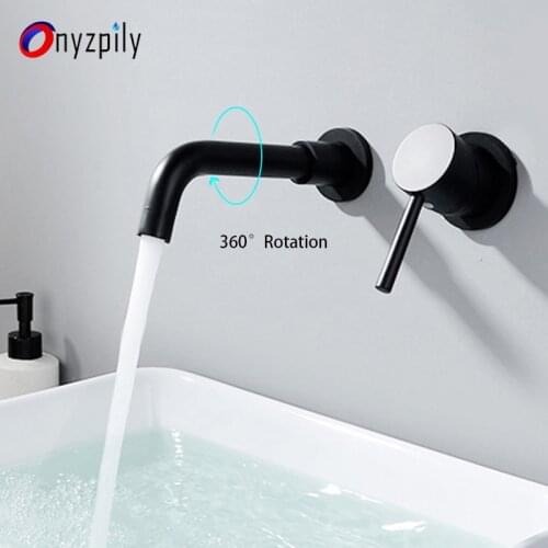 Onyzpily Brushed Gold Basin Faucet ORB Concealed Wall Mounted Faucet Tap 360Rotation Single Handle Hot Cold Water Bath Mixer Tap