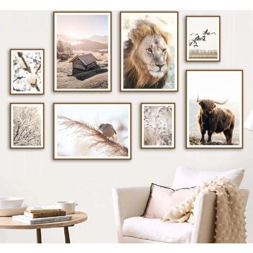 Lion Reed Dandelion Grass Flower Tree Bird Wall Art Canvas Painting Nordic Posters And Print Wall Pictures For Living Room Decor