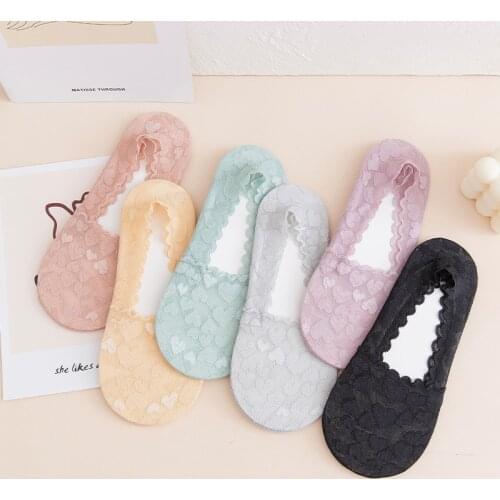 3 Pairs/Set Spring And Summer Ladies Boat Kawaii Socks Lace Love Invisible Low Cut Cotton Socks Shallow Mouth Cotton Socks