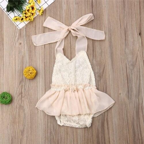 0-24M Baby Girls Clothes Sleeveless Sling Halter Neck Baby Rompers Cute Lace Newborn Clothes Infant Play Suit One Piece Jumpsuit