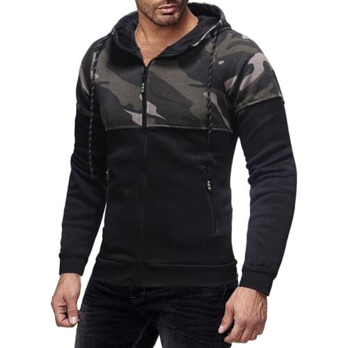 Autumn Winter Men Sweatshirt Casual Slim Long Sleeve Camouflage Zipper Pocket Hooded Casual Soft Hoodie Sweatshirt Plus Size