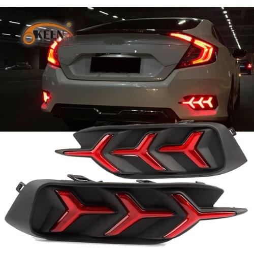 2pcs For Honda Civic 10th 2016 2017 2018 2019 LED Rear Bumper Reflector Tail Light Driving Braking Turn Signal Warning Lamp