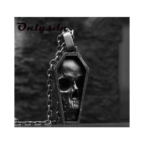 Punk Rock Stainless Steel Gothic skull coffin Pendant Necklace With Chain For Man Party/Halloween Gift Anel OSDZ169