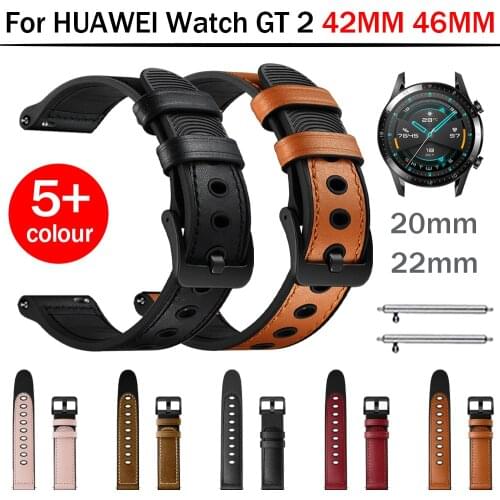 New Silicone+Leather Band for HUAWEI Watch GT2 42mm 46mm Watchband Replacement Bracelet Watchband Accessories 20mm 22mm Belt