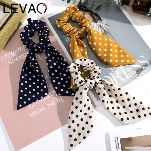 Levao Dot Print Hair Rope Ribbon Hair Bands Bow Ties Scrunchies Ponytail Elastic Hairbands for Women Hair Accessories