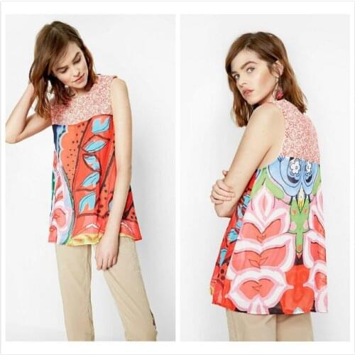 Spanish Stripe Print shoulder panel cutout sleeveless shirt