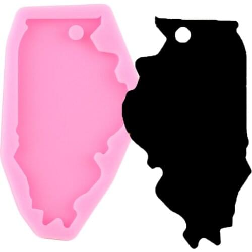 Illinois USA Map Silicone Mold Epoxy Resin Craft Keychain Molds Polymer Clay Pendant Moulds DIY Handmade Charms Moulds