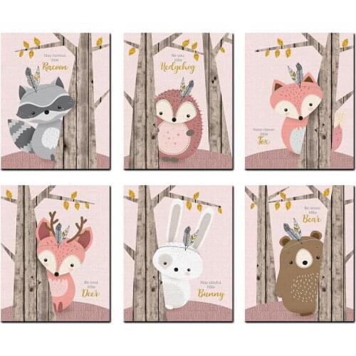 Nordic Cartoon Animal Canvas Paintings for Living Room Sofa Childrens Room Hanging Prints Background Wall Arts Canvas