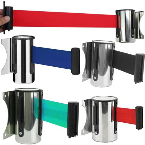Sport Red Belt Protective Tape Outdoor Retractable Ribbon Barrier Stainless Steel Stanchion Queue Crowd Control 2m/ 5m