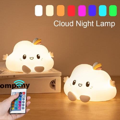 LED Night Lamp Cloud Touch Sensor Soft Silicone Lamp Bedside Remote Light For Kids Children Birthday Gift Room Decoration