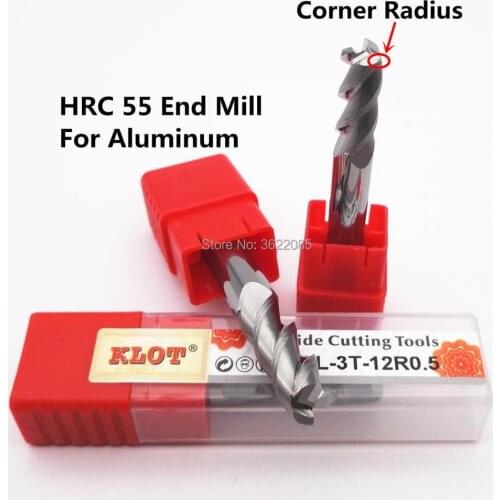 KLOT HRC55 Corner Radius High Performance for Aluminum Solid Carbide End Mill 2 3 4 5 6 8 10mmR0.2 R0.5 R1 R1.5 R2 R3