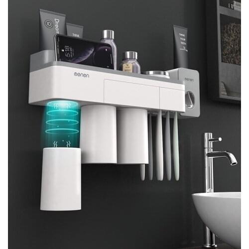 Wall Mount Toothpaste Squeezer Automatic Toothpaste Dispenser Toothbrush Holder Bathroom Accessories Storage Rack with 3 Cups