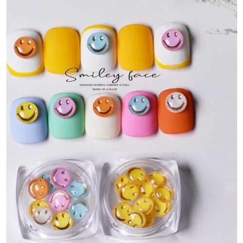 10pcs nail jewelry smile sunflower face semicircle yellow smiling three-dimensional relief DIY nail decoration diamonds Manicure