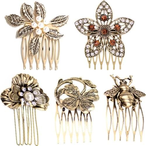 Miss FoUrSy Retro Hair Ornament Headdress Insect Comb Bee and Leaf Pearl Hair Comb Antique Headdress Hairpin for Women