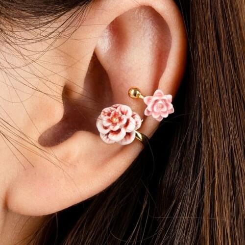 Jaeeyin 2021 New Arrival Delicate Hand Painted Enamel Flower Pink Red Gold Color Small Gold Hoop Earring For Women Children Teen