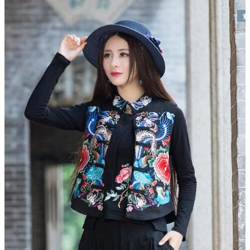 Traditional Chinese folk vest Ethnic Embroidery Spring waistcoat Women Vest