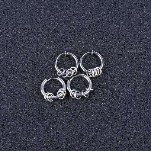 1 pair Silver Color Fashion Punk Hip Hop Rock Style Party Men Women Circle NO Hole Earrings Gifts Painless earrings