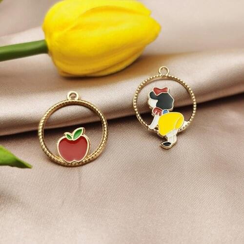 10pcs/lot Red Apple Charms princess Pendant Enamel Alloy Fashion Apple Necklace Women Girl Kid Bracelet Charms Earrings DIY