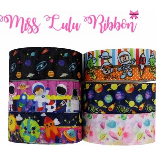 16mm-75mm Astronaut Space Jeans Printed Grosgrain/Foe Ribbon Colorful Stripes DIY Hair Bowknots Party Decor 50yards/roll