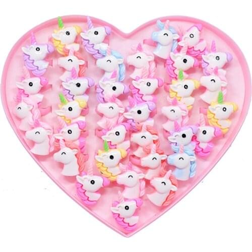 20pcs/Lot Lovely Animal Unicorn Horse Open Kids Rings For Children Girls Adjustable Acrylic Jewelry Birthday Gift