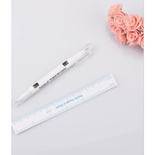 20Pcs Disposable Surgical Skin Marker Eyebrow Marker Pen Tattoo Marker Pen With Measuring Ruler Microblading Positioning Tool